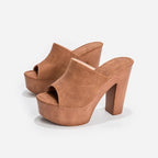 Roma Flock Platform Slides – Chunky Summer Heels for Women - Piña Colada