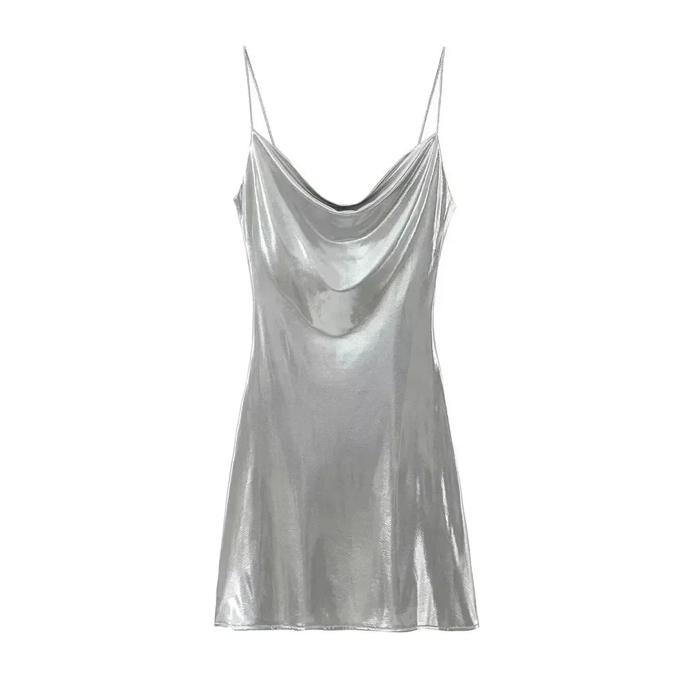 Mini Dress Women Metallic Draped - Piña Colada