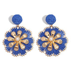 Rattan Plaited Flower Design Pearl Earrings - Piña Colada