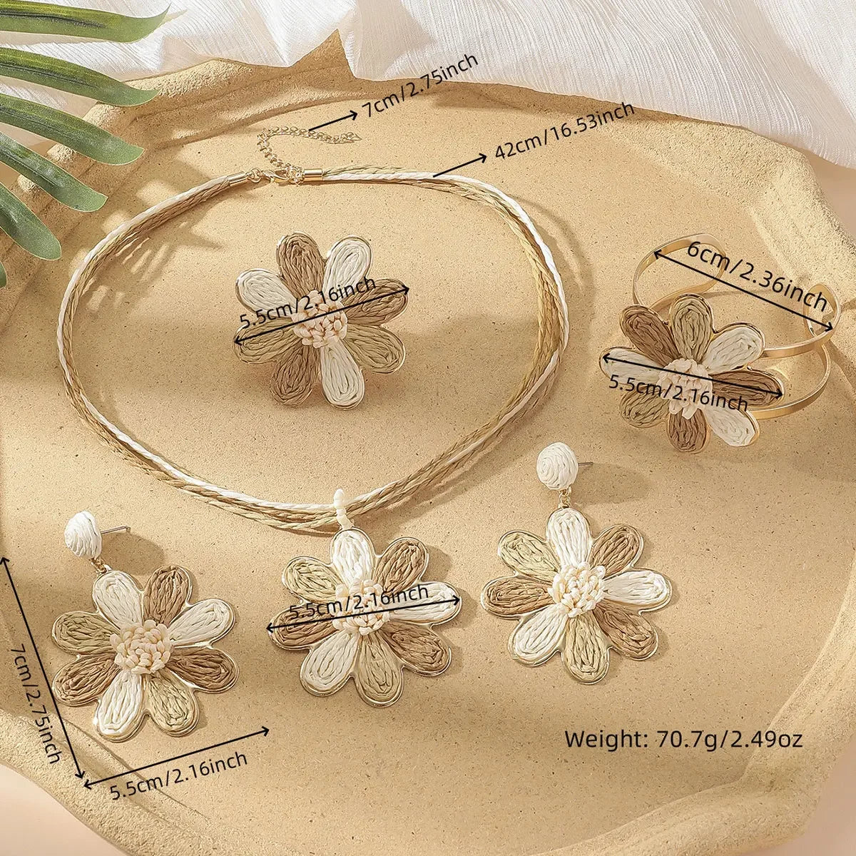 5pcs/set Handmade Raffia Woven Earrings - Piña Colada