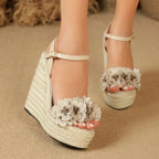 Wedge Sandals with Flower - Piña Colada