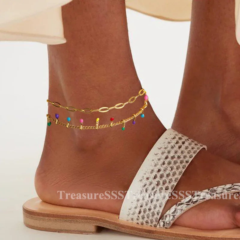 Stainless Steel Gold-Plated Anklet for Women - Piña Colada
