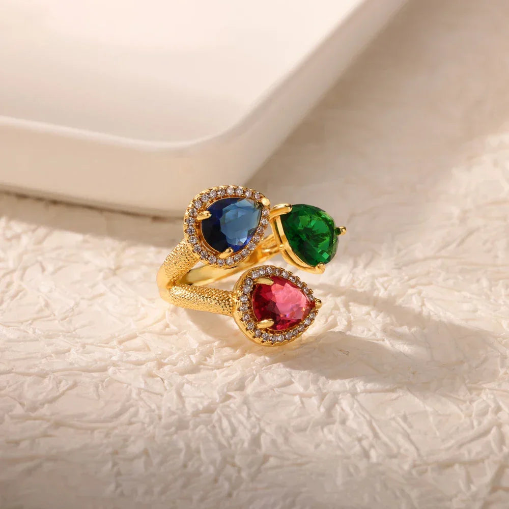 Rings Gold Plated Colorful Stone - Piña Colada