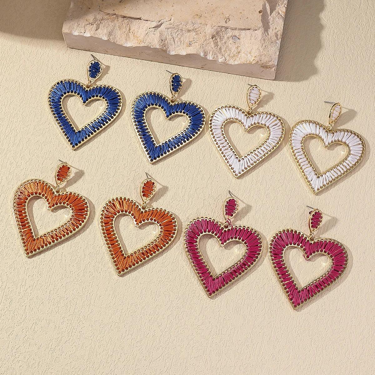 Boho Love Heart Braided Rope Drop Earrings - Piña Colada