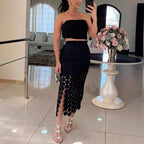 Casual Knit Zipper Maxi Skirt - Piña Colada