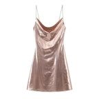 Mini Dress Women Metallic Draped - Piña Colada
