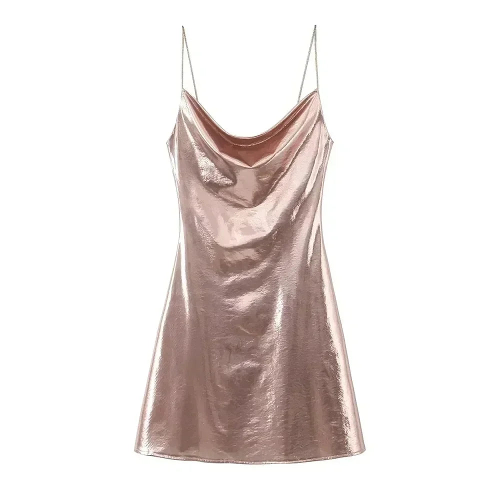 Mini Dress Women Metallic Draped - Piña Colada