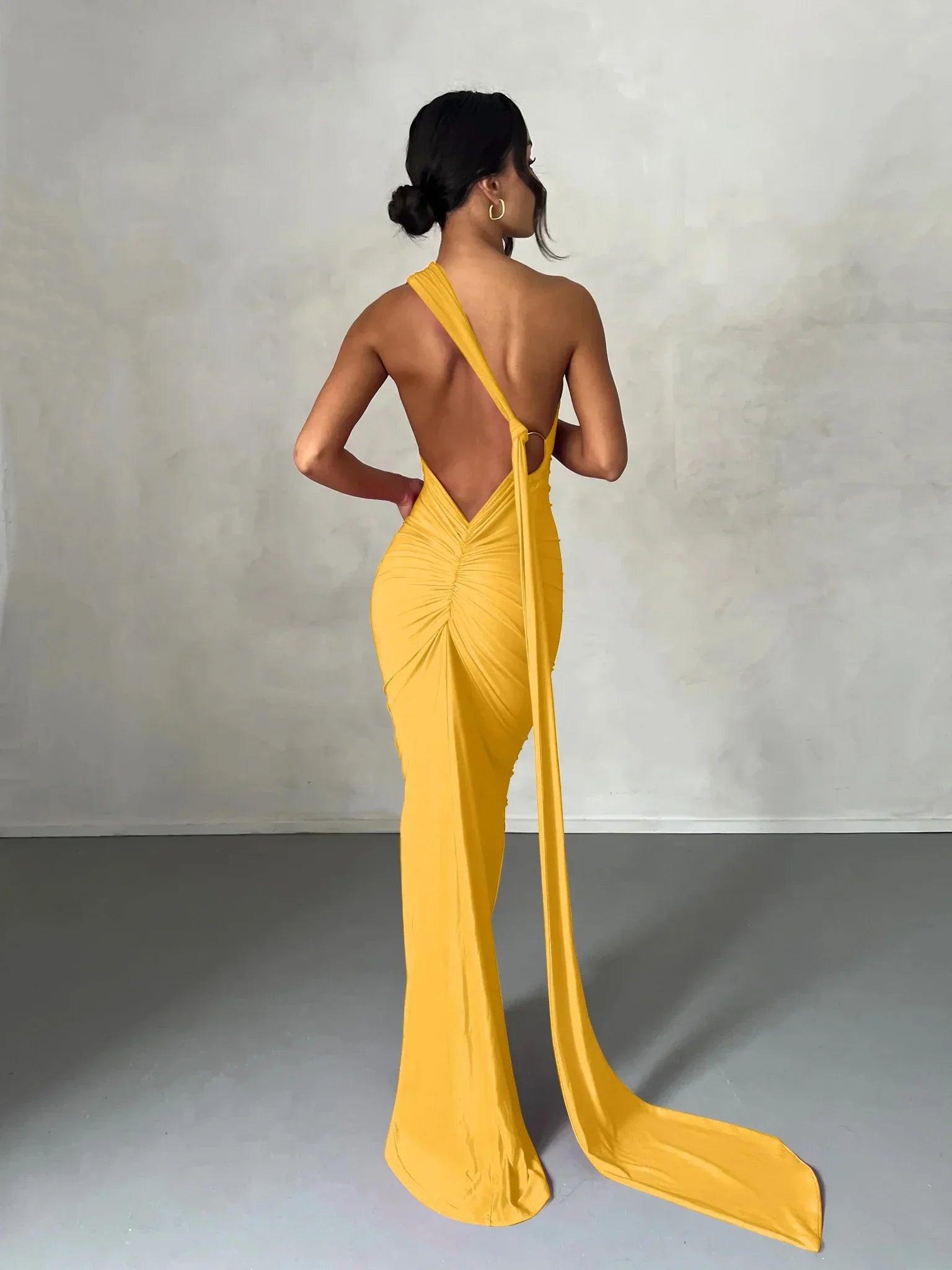 One Shoulder Backless Adjustable Scarf Maxi Dress - Piña Colada