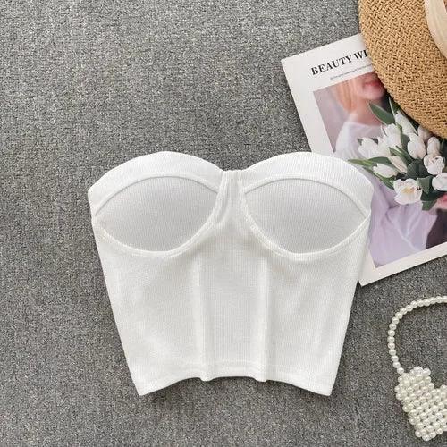 Strapless Summer Casual Crop Tops with Built In Bras - Piña Colada