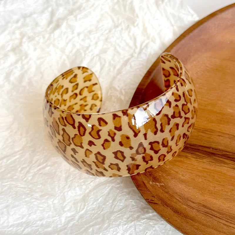 Leopard Print Resin Large Thick Cuff - Piña Colada