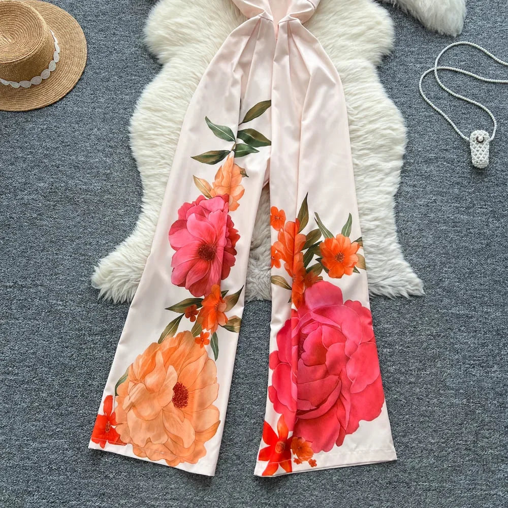 Vintage Printed Jumpsuit for Women – Full-Length Summer Romper with Mid Waist - Piña Colada