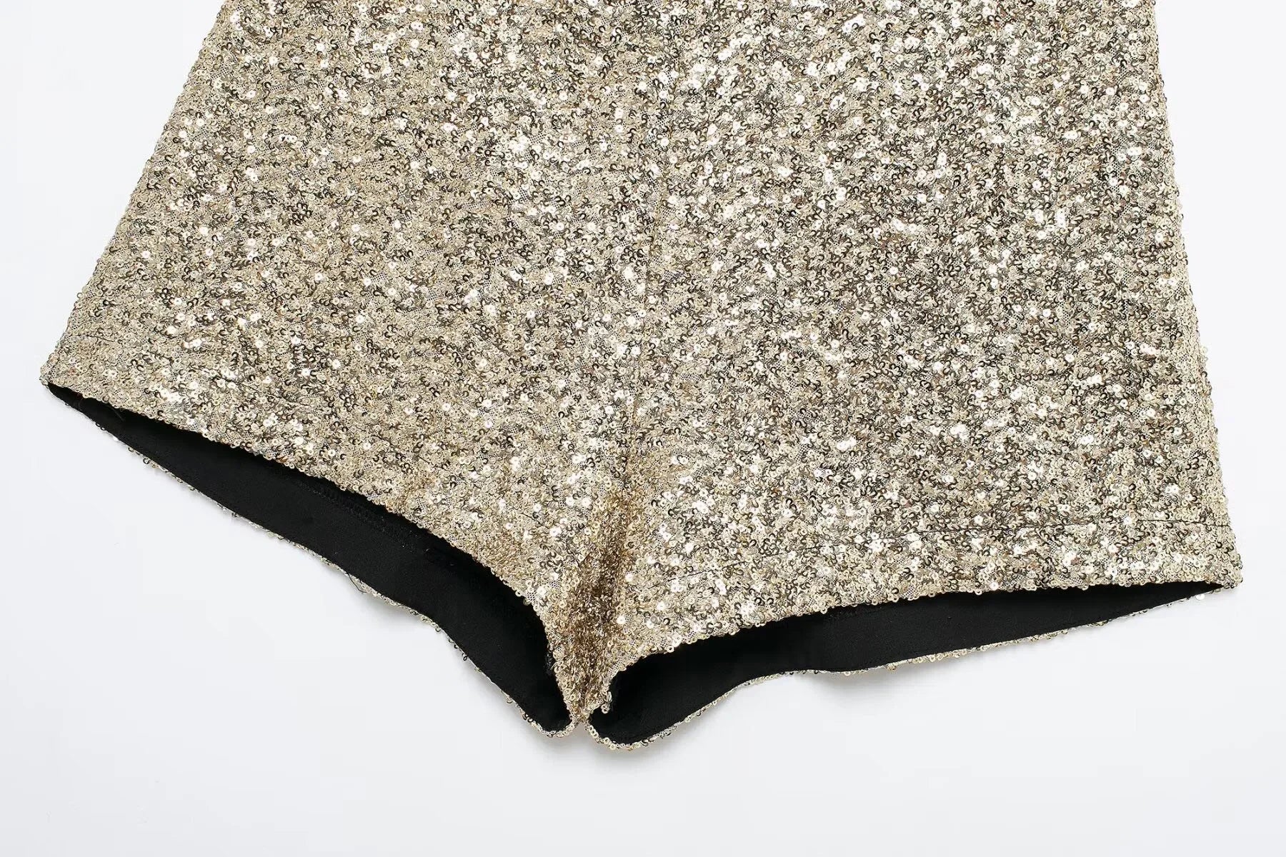 Sequins Mid-waist Casual Shorts - Piña Colada