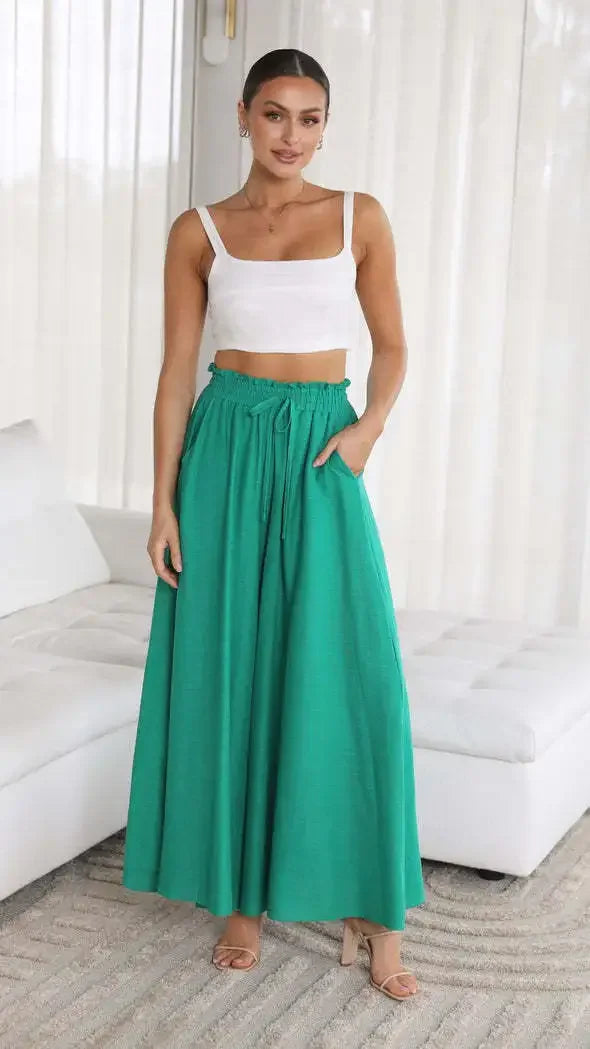 Loose Casual Wide Leg Pants - Piña Colada