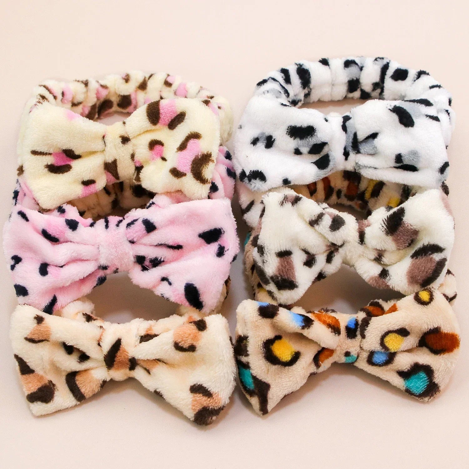 Leopard Bow Coral Fleece Spa Headband - Piña Colada
