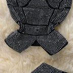 Rhinestone Slash Neck Crop Top & High Waist Pants Set - Piña Colada