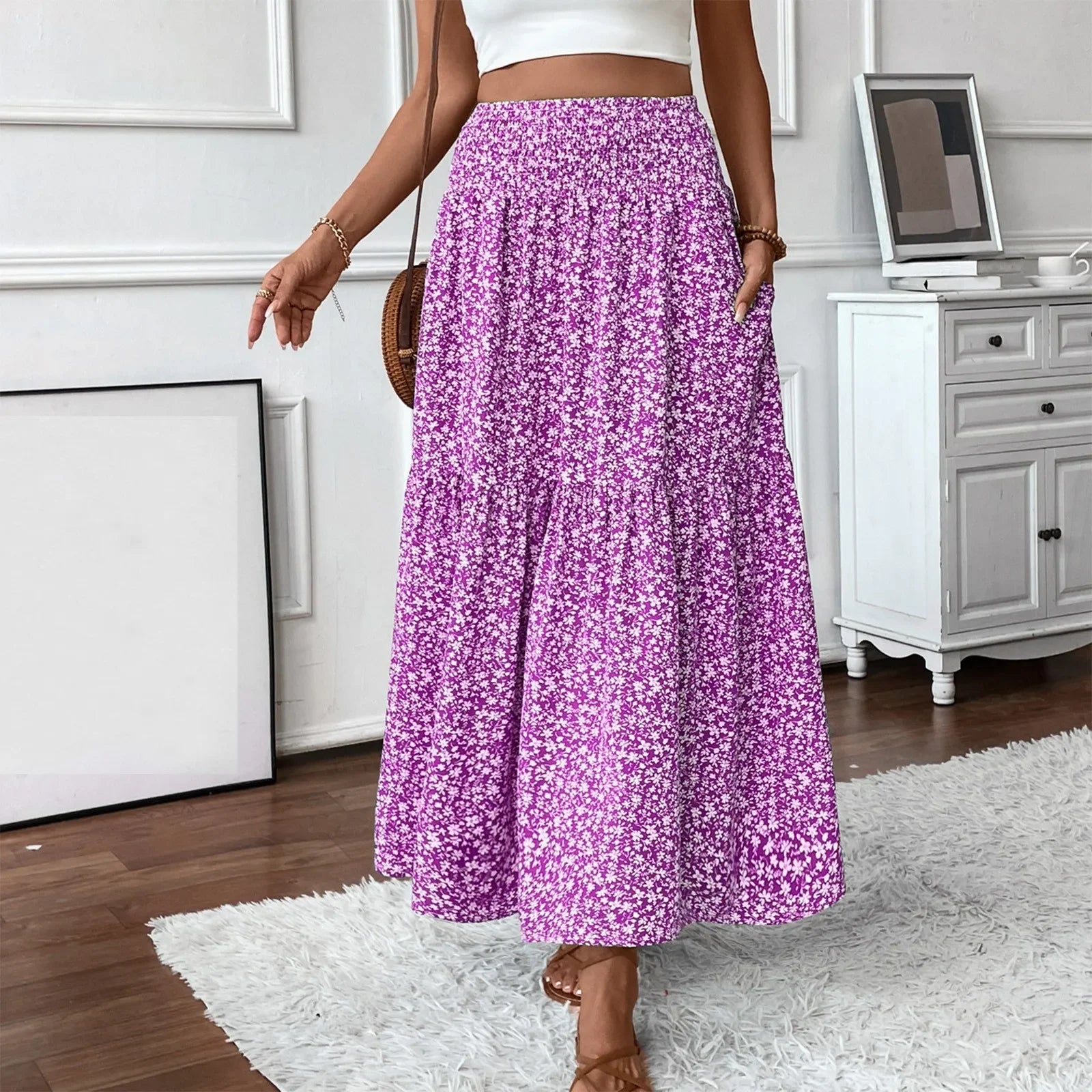 Floral Print Elastic Waist Loose - Piña Colada