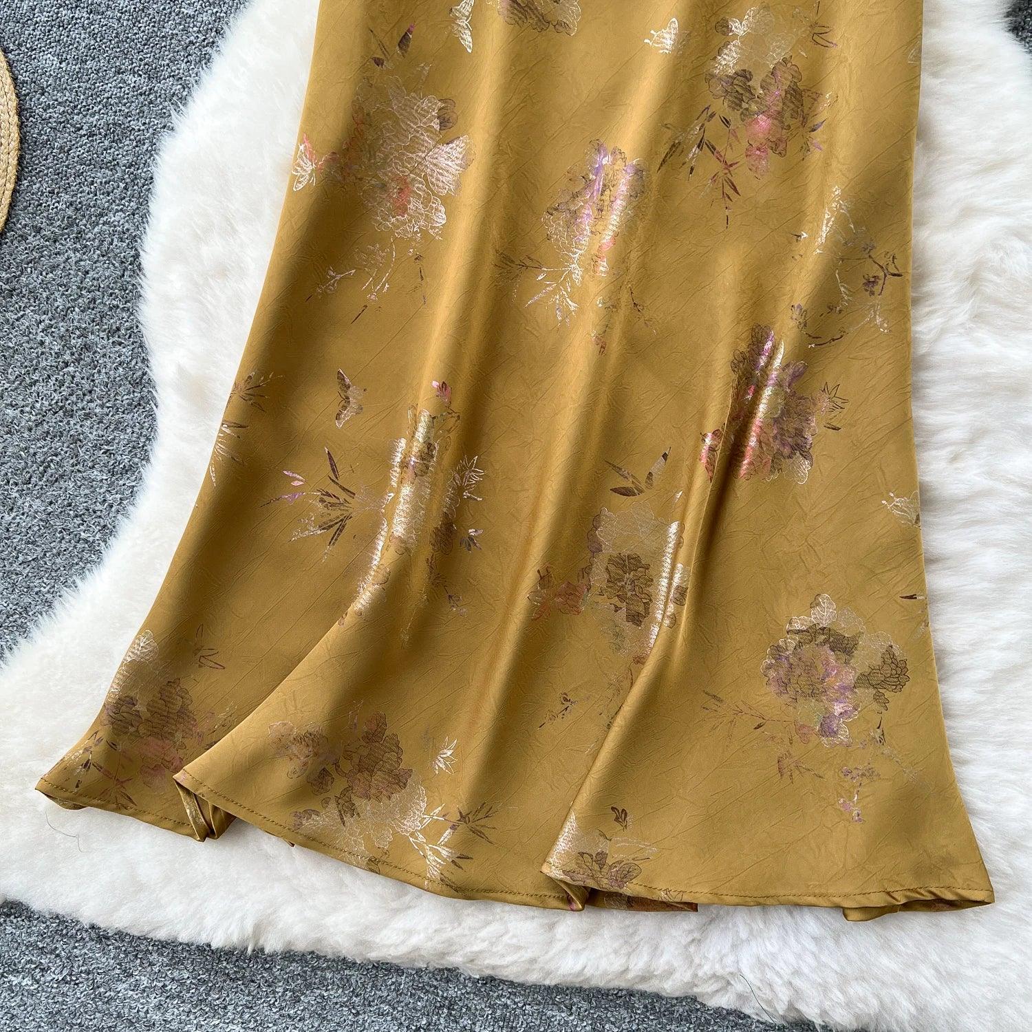 Long Skirt Floral Gold Stamping - Piña Colada