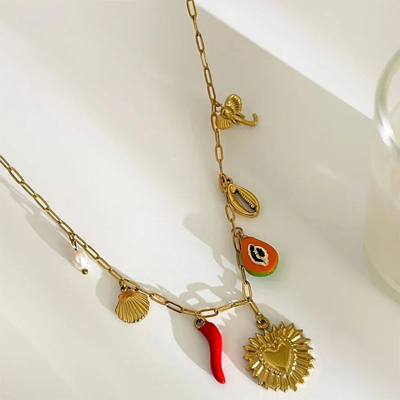 Steel Shell Pepper Necklace - Piña Colada