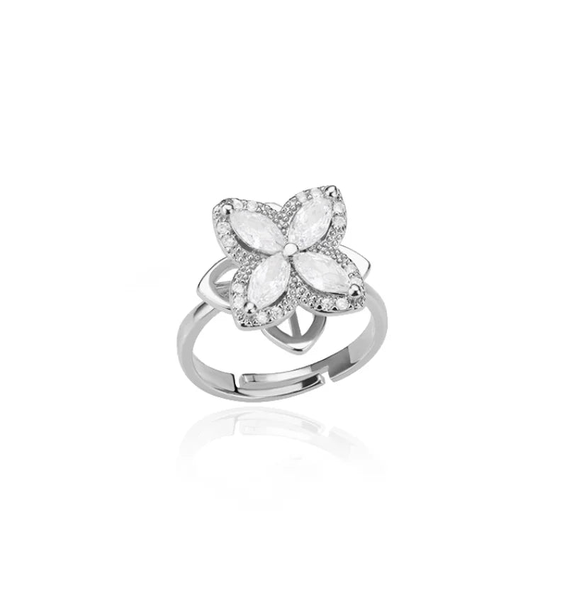 Spinner Zircon Heart Four Leaf Clover Rings - Piña Colada