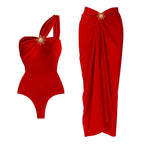 2Pcs One Shoulder Swimsuit - Piña Colada
