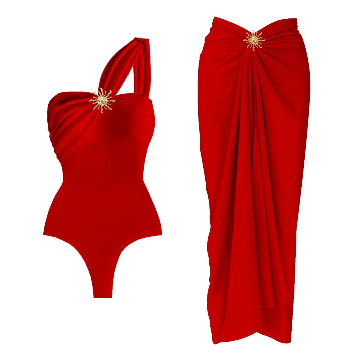 2Pcs One Shoulder Swimsuit - Piña Colada