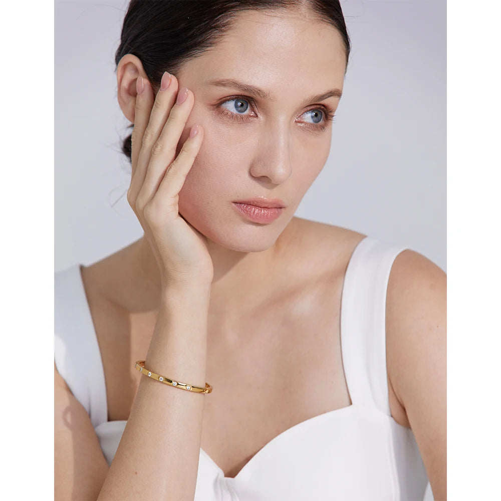 Zirconia Stainless Steel Wrist Bangle