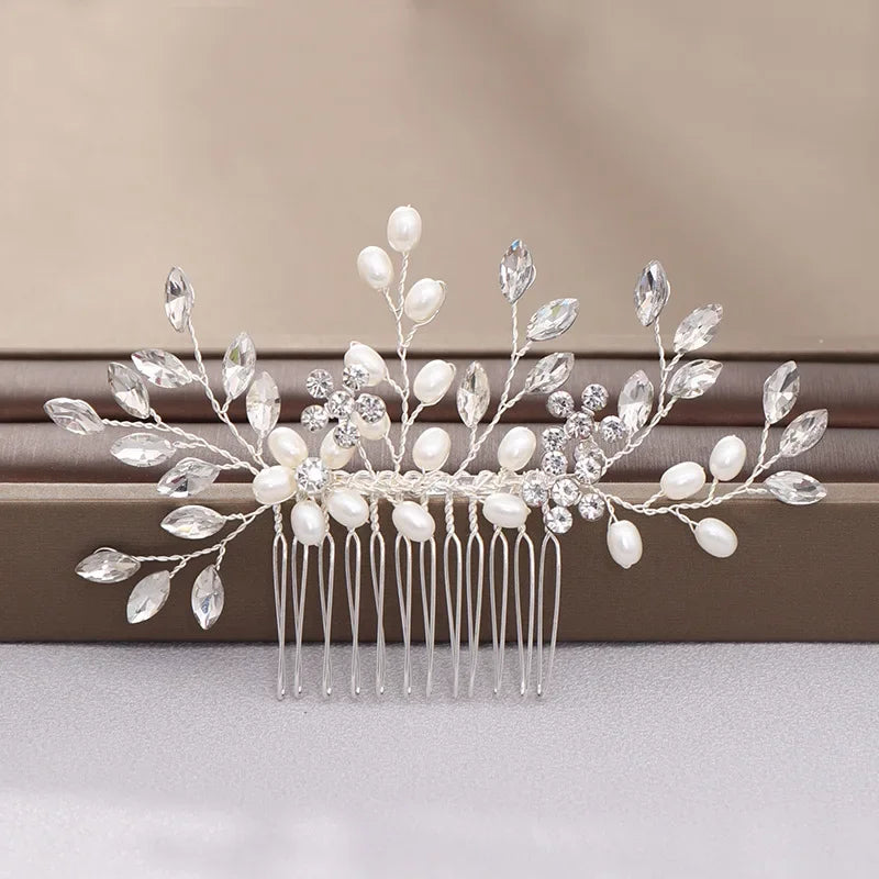 Crystal Pearl Hair Comb Clip - Piña Colada