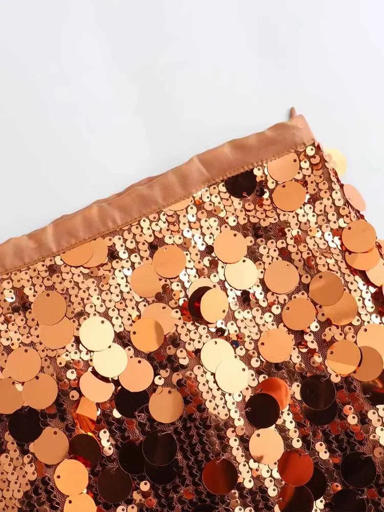 High Waist Sequined Mini Skirt - Piña Colada