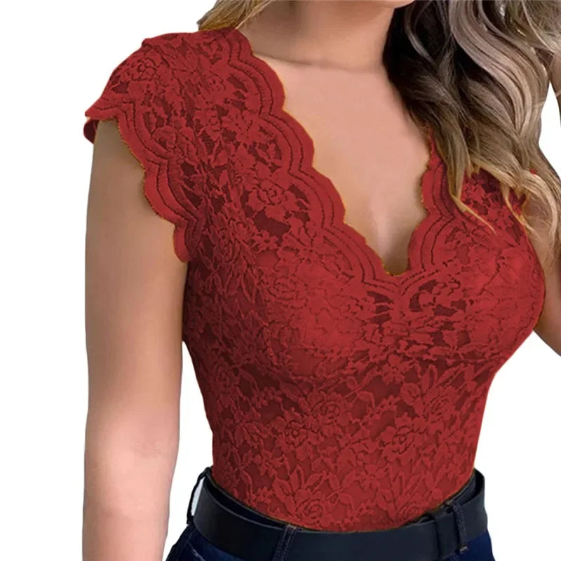 V Neck Lace Top Women - Piña Colada