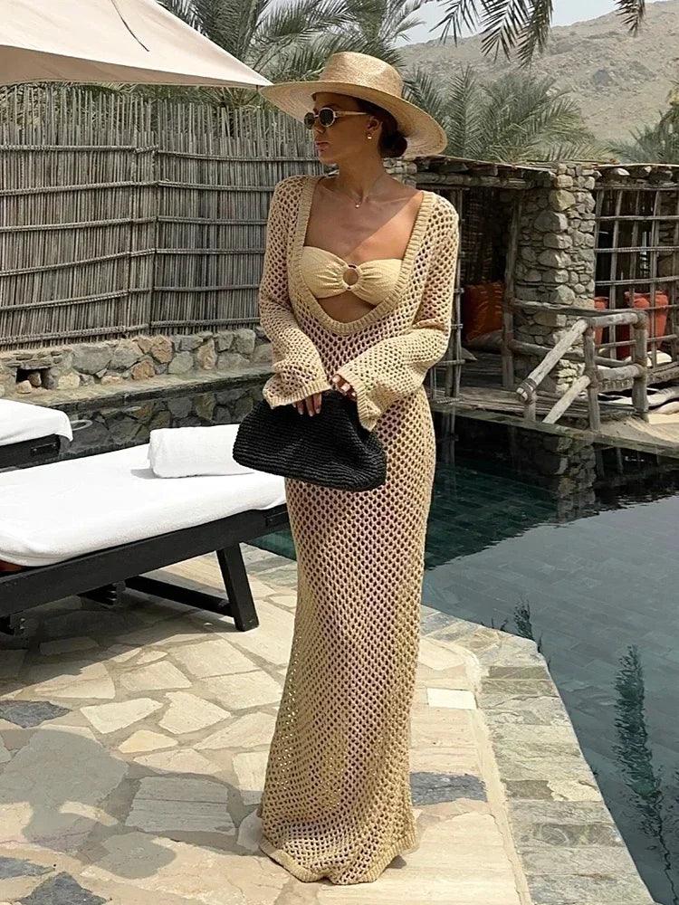 Sexy U-neck Knit Maxi Dress - Piña Colada
