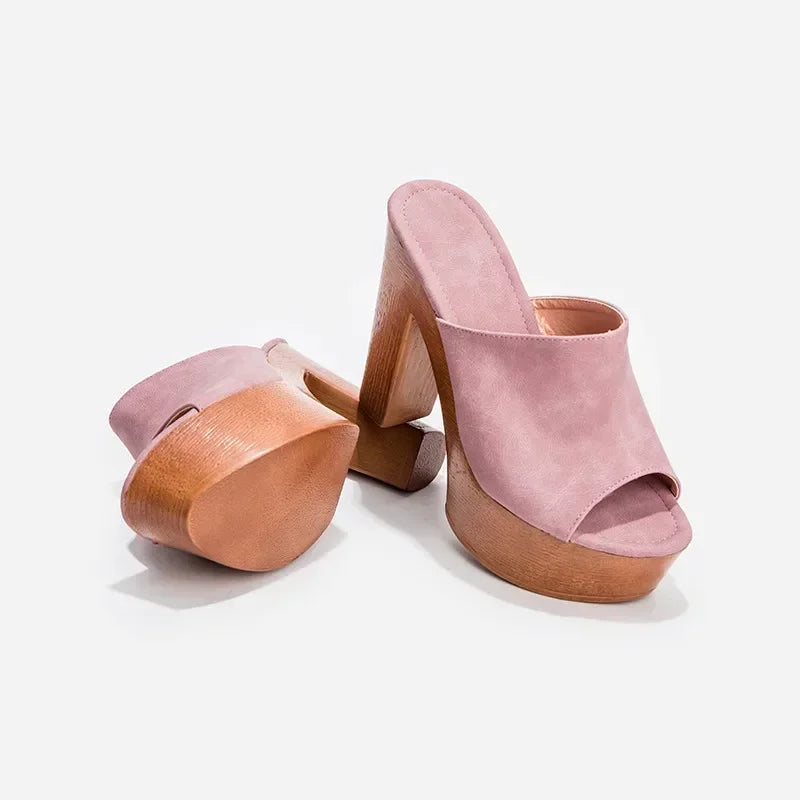 Roma Flock Platform Slides – Chunky Summer Heels for Women - Piña Colada
