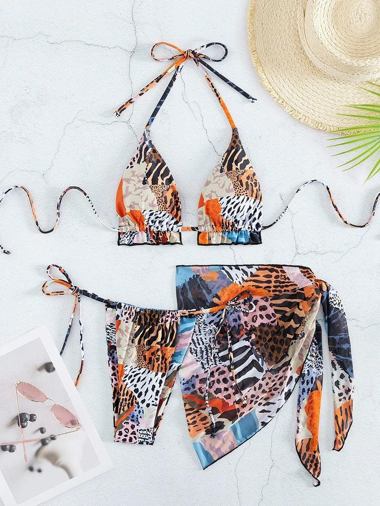 Bikini 3 Piece Set Mid Waisted - Piña Colada