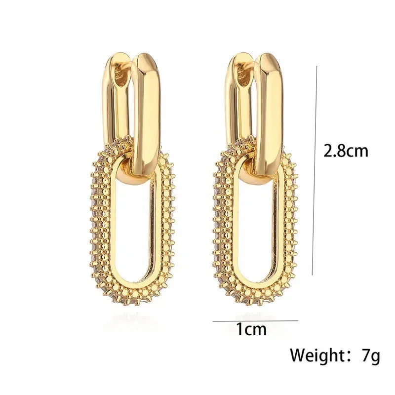 Shiny Rhinestone Geometric Earrings - Piña Colada