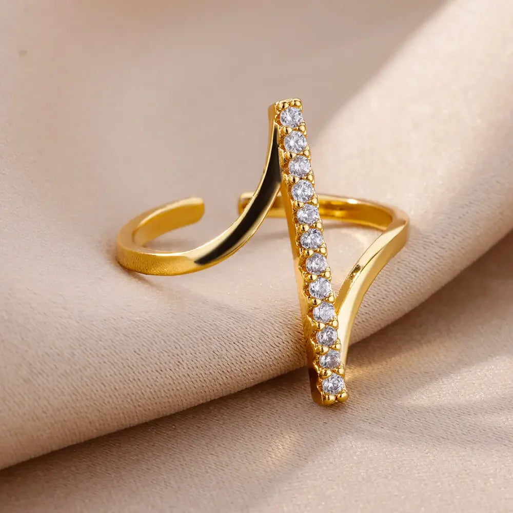 Stainless Steel Zircon Adjustable Ring - Piña Colada