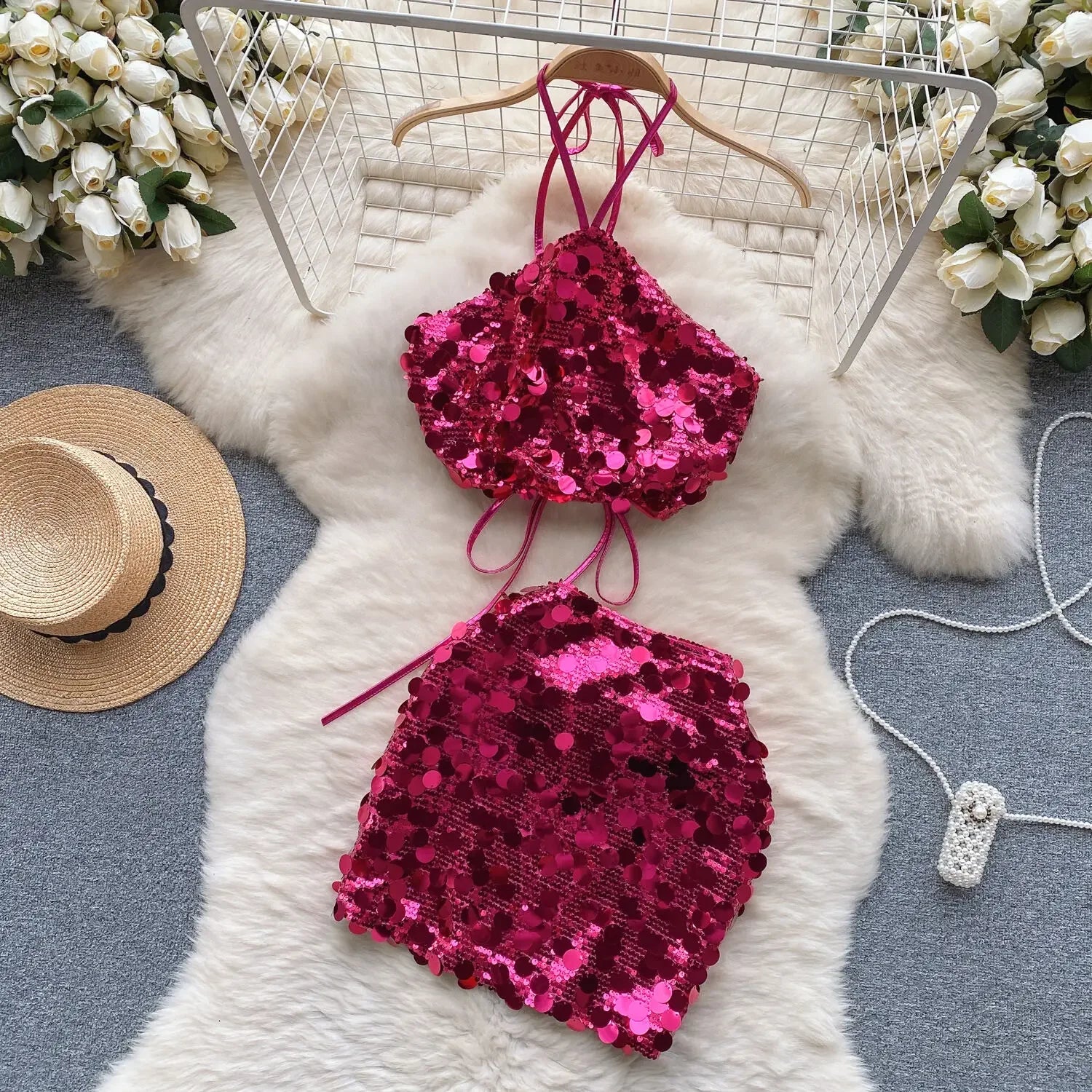 Sequin Top And Skirt Set Sparkly - Piña Colada