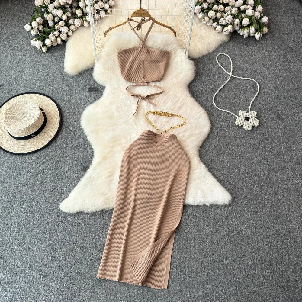 Halter Knit Two-Piece Set - Piña Colada