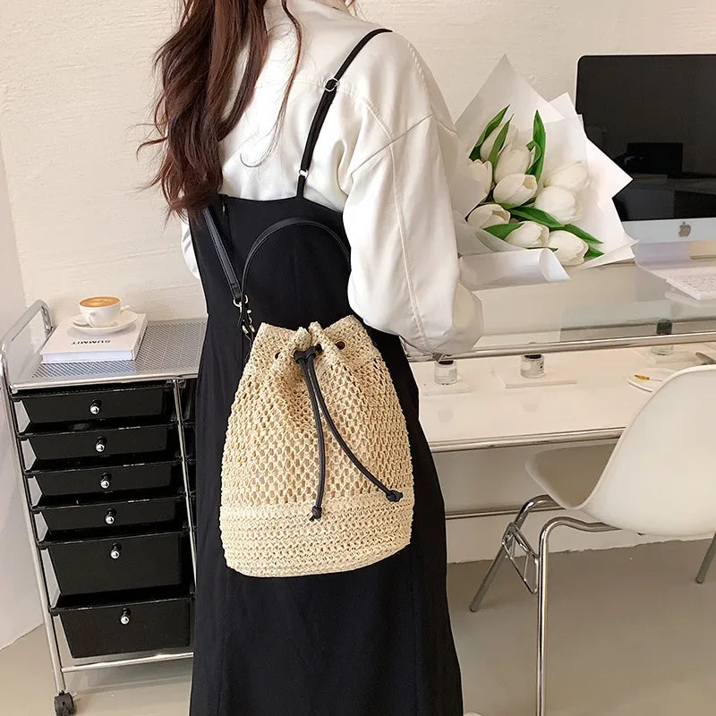 Braided Straw Bucket Bag - Piña Colada