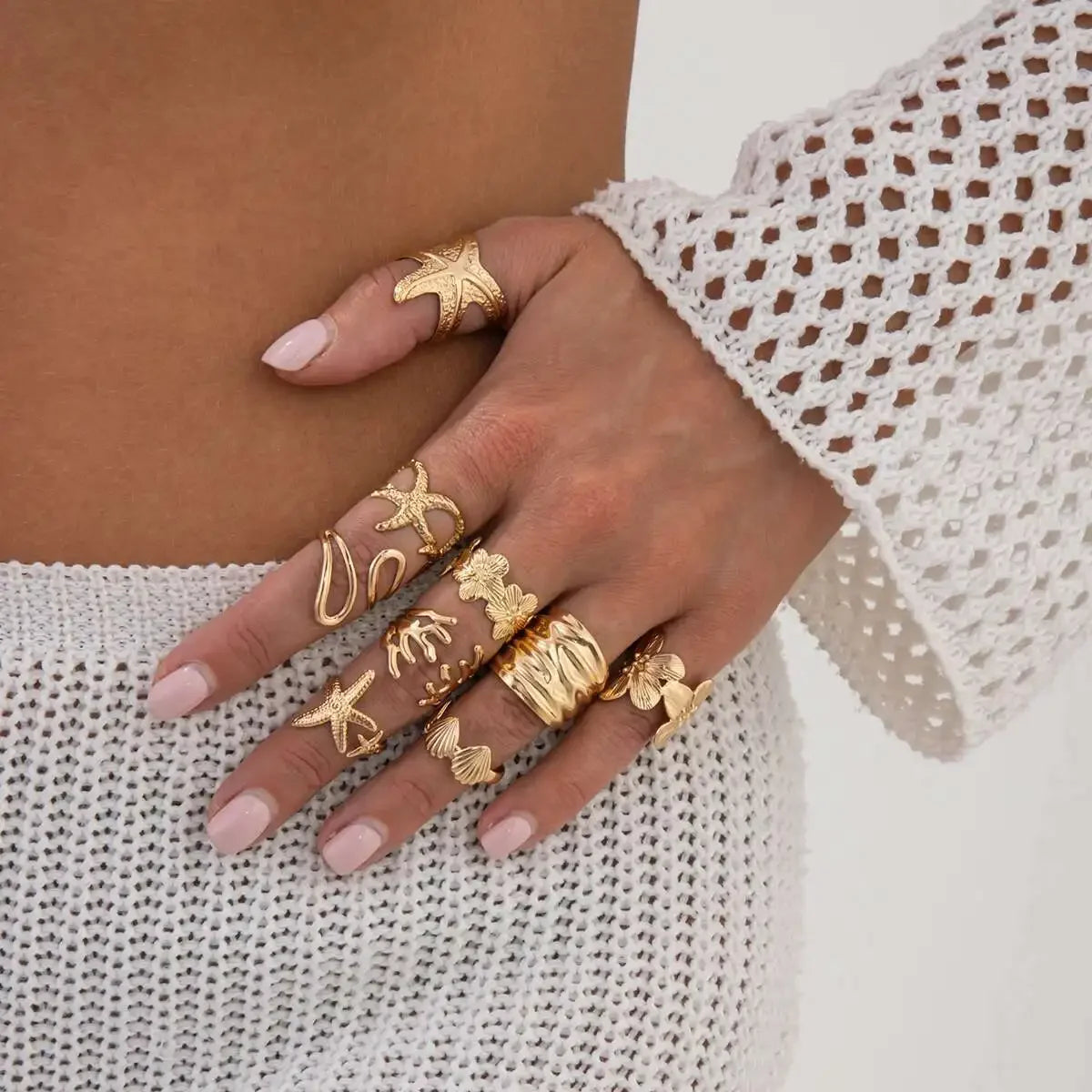 9Pcs/Set Rings Starfish Scallop - Piña Colada