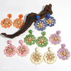 Rattan Plaited Flower Design Pearl Earrings - Piña Colada