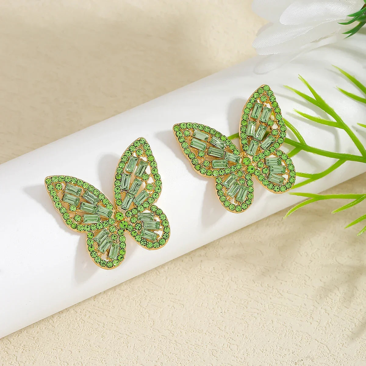 Colorful Crystal Butterfly Stud Earrings - Piña Colada