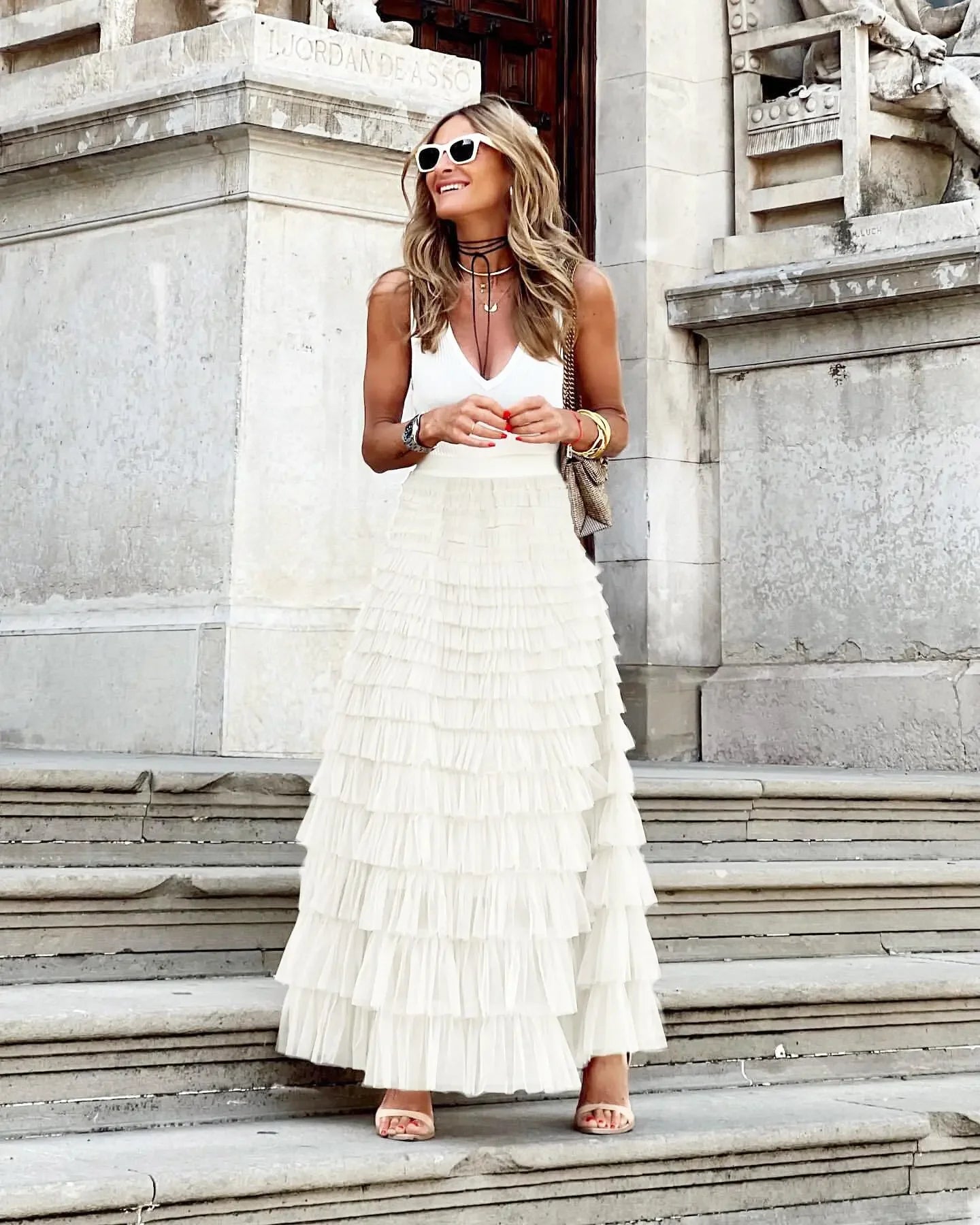 Long Skirt Tulle High Waist Pleated - Piña Colada