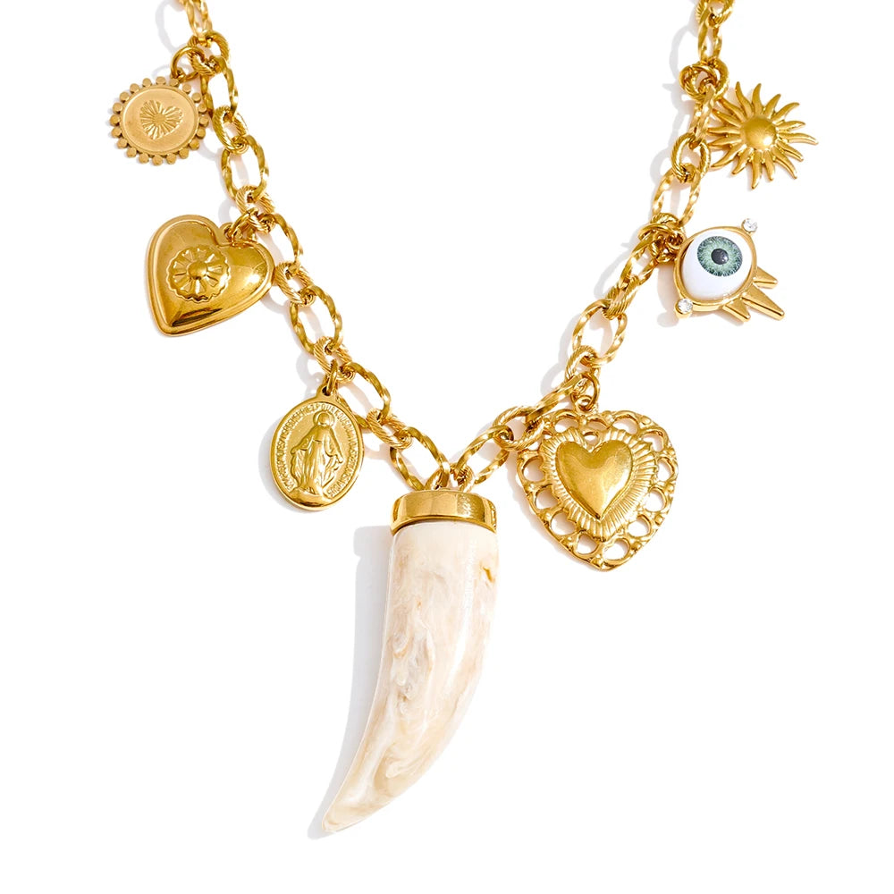 Gold Heart Resin Pendant Necklace