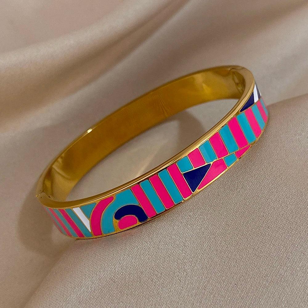 Geometric Pattern Cuff Bracelet - Piña Colada