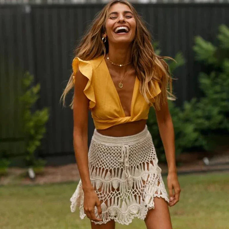 Handmade Crochet Hollow Out Swimwear Cover Up - Piña Colada
