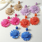 Boho Handmade Rattan Drop Earrings Flower - Piña Colada