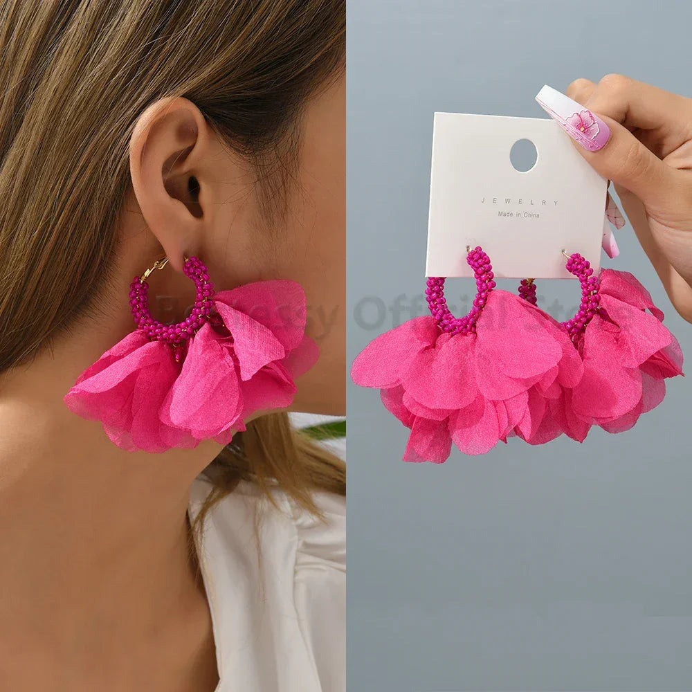 Boho Multicolor Cotton Flower Earrings - Piña Colada