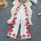 Vintage Printed Jumpsuit for Women – Full-Length Summer Romper with Mid Waist - Piña Colada