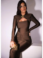 Elegant Long Sleeved Elastic Tight Long Dress - Piña Colada