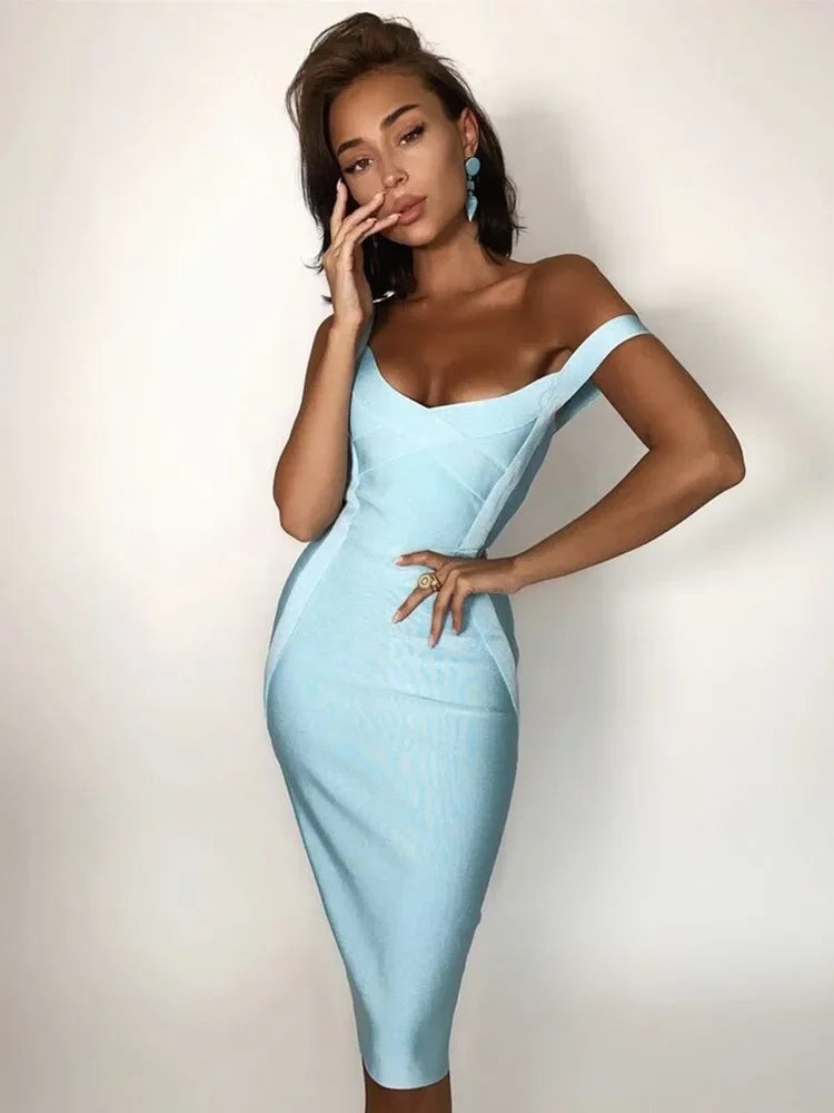 Denim Bodycon Dress – Knee-Length V-Neck Club Style - Piña Colada