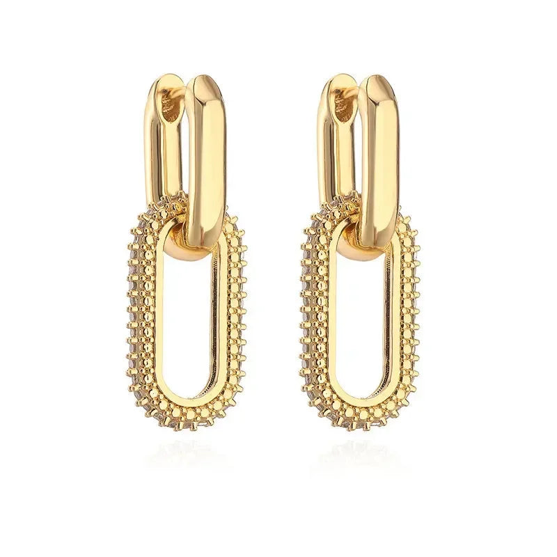 Shiny Rhinestone Geometric Earrings - Piña Colada
